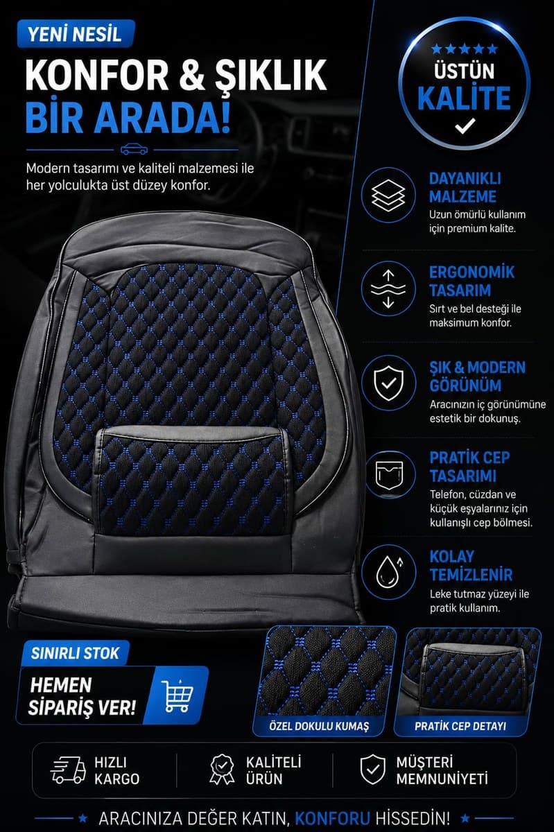 Konforlu Oto Koltuk Minderi (Mavi)