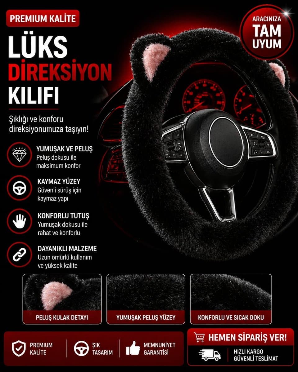 Lüks Peluş Direksiyon Kılıfı