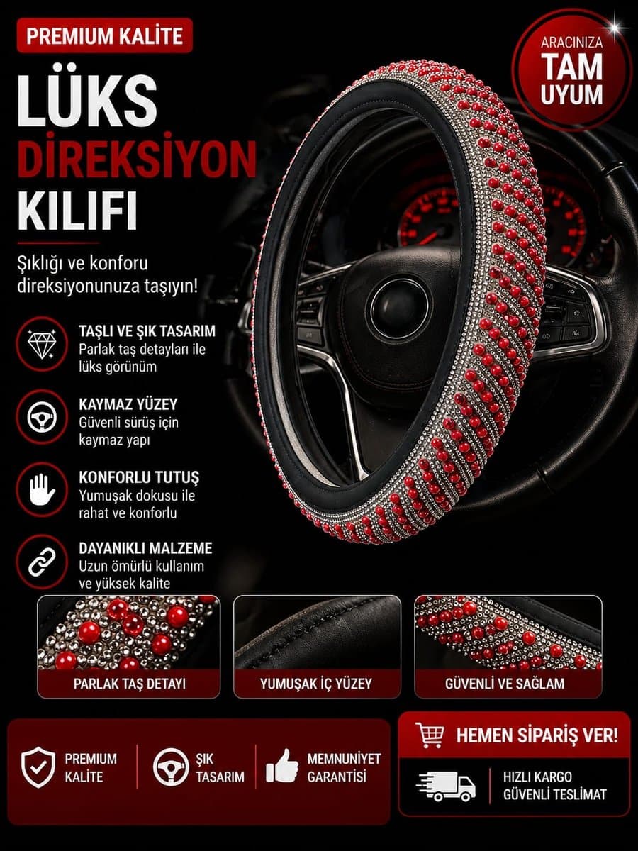 Lüks Taşlı Direksiyon Kılıfı
