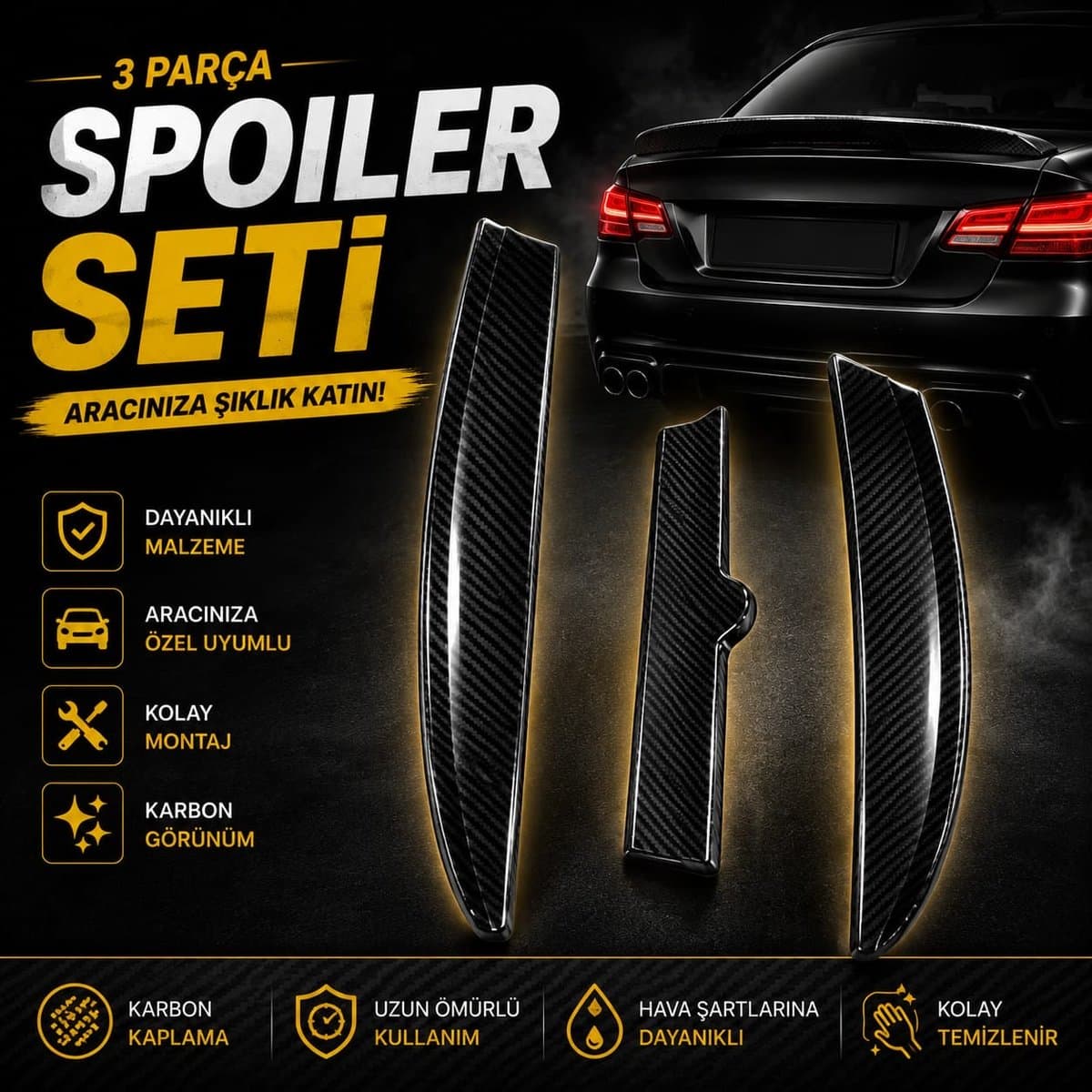 3 Parça Spoiler Seti (Karbon Görünüm)