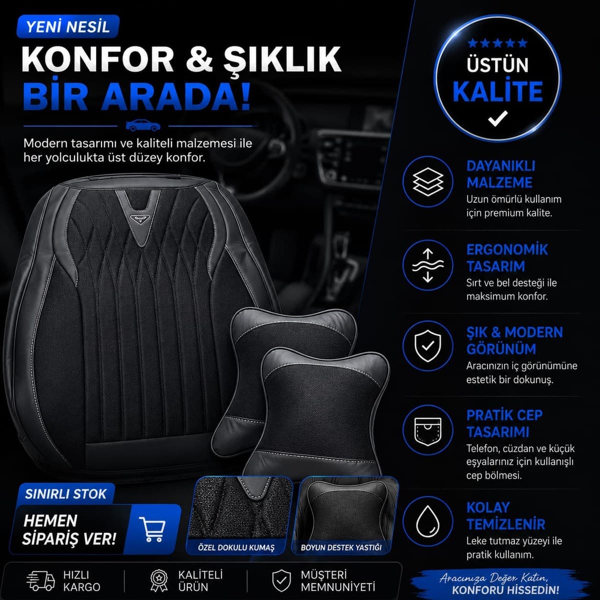 Konforlu Oto Koltuk Minderi (Siyah)