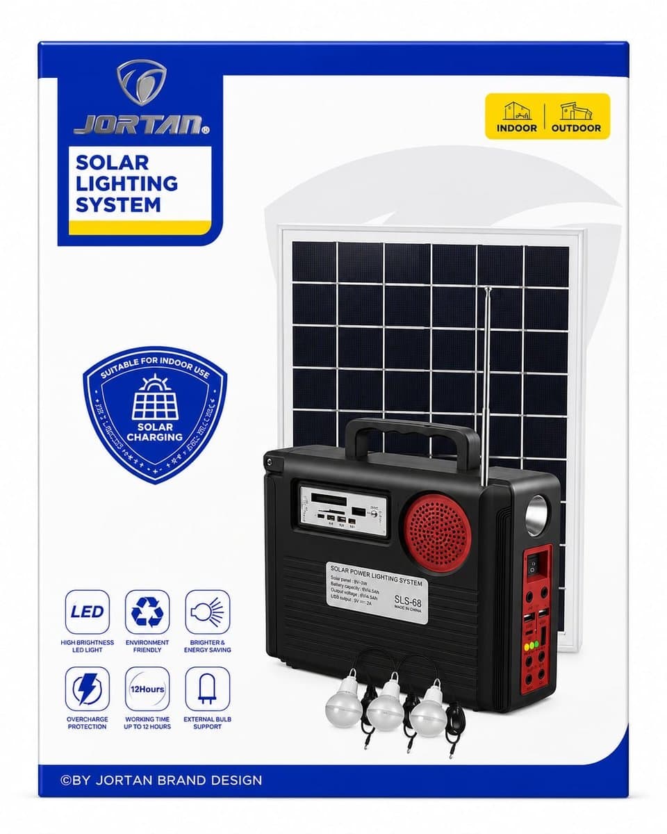 Jortan SLS-68 Solar Aydınlatma Sistemi (3 Ampullü, Siyah-Kırmızı)
