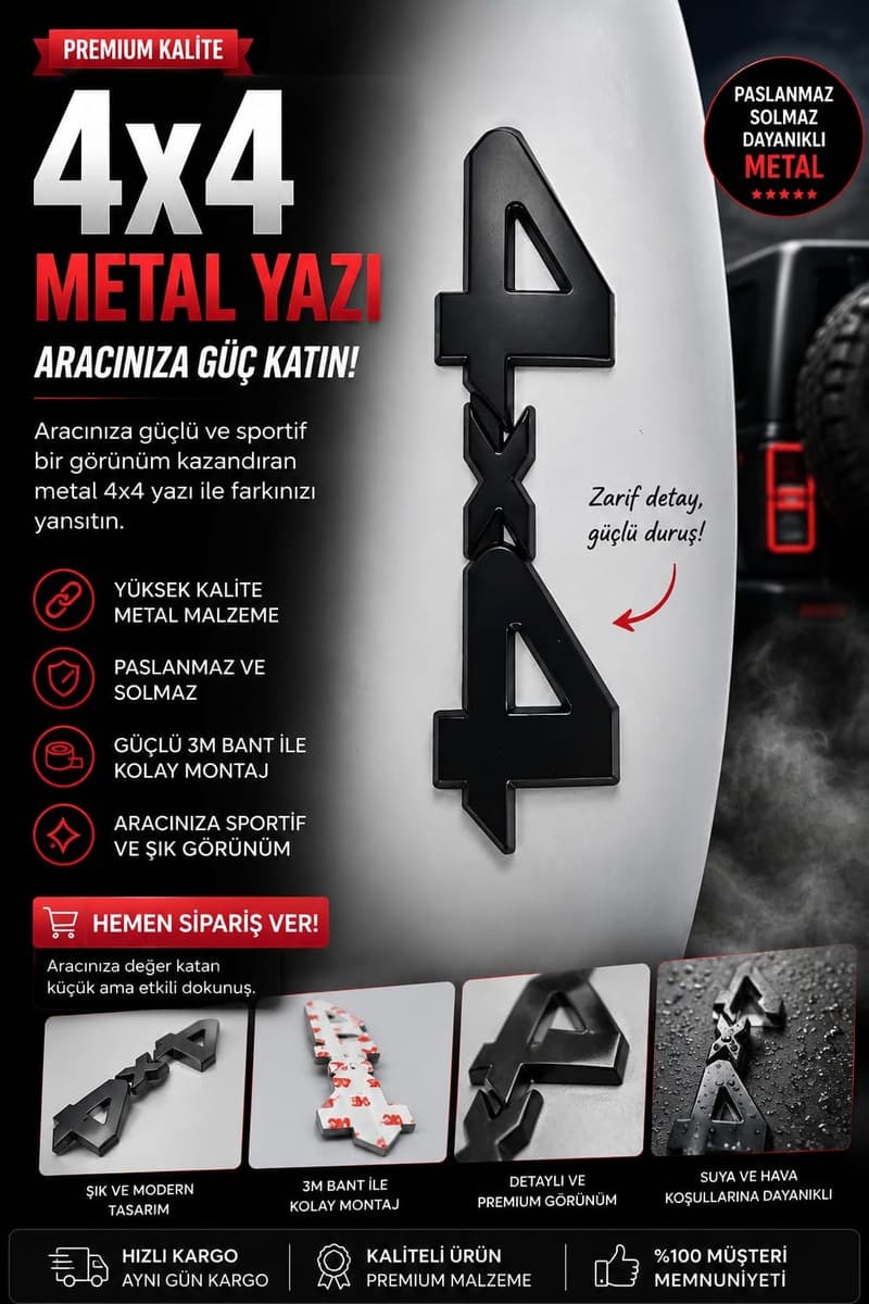 4x4 Metal Yazı Logo (Siyah)