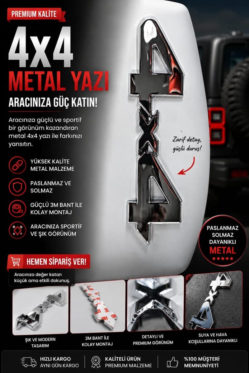 4x4 Metal Yazı Logo (Krom)